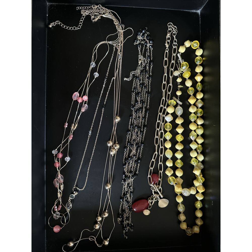 Vintage lot of long necklaces (6) costume jewelry estate find mixed metals beads